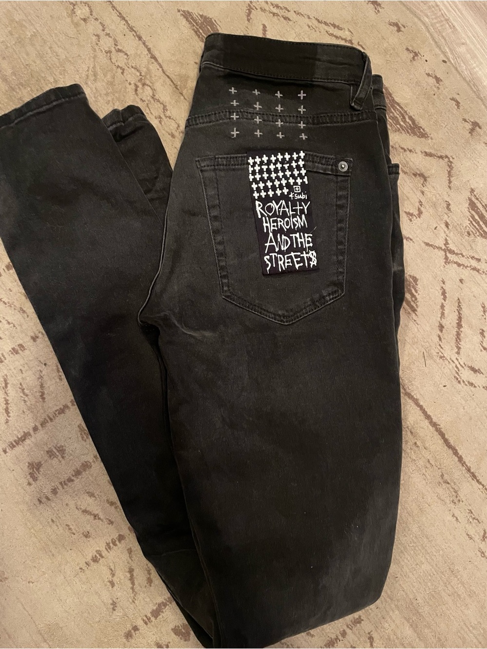 Ksubi Blk Darkwash Distress Skinny Jeans 28 Royalty heroism and the streets line